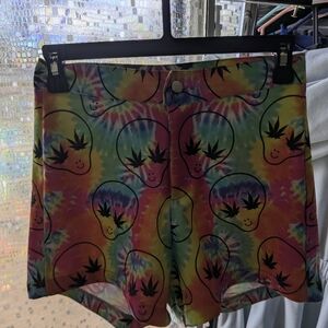 omighty Rainbow Tie-Dye Smiley Face High Waist Shorts